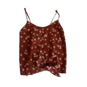 7 day wknd floral rust knot strapy adjustable sleeve top boho small